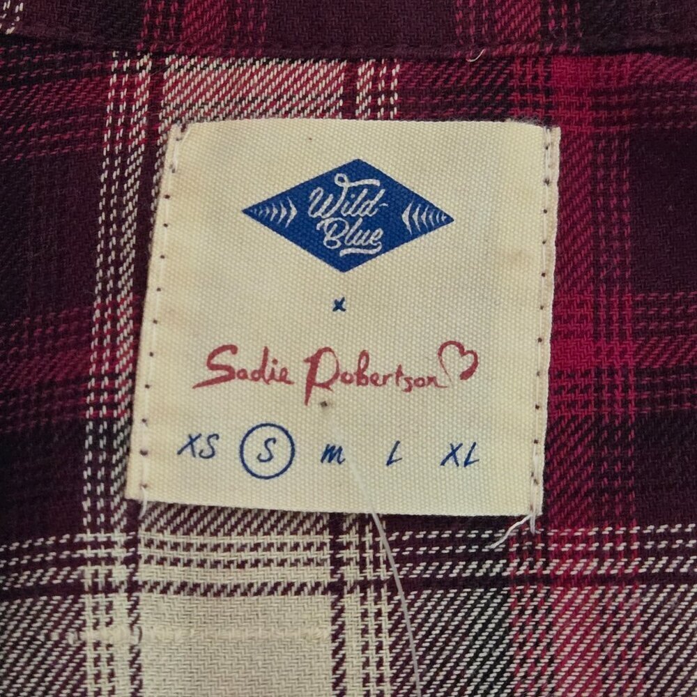 Wild Blue Sadie Robertson Red Plaid Cardigan Completer Shirt Top Sz S - Picture 15 of 16